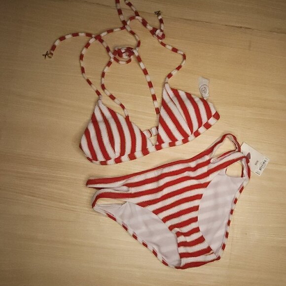 So New Red Gold White Textured Bikini Small - Picture 1 of 7